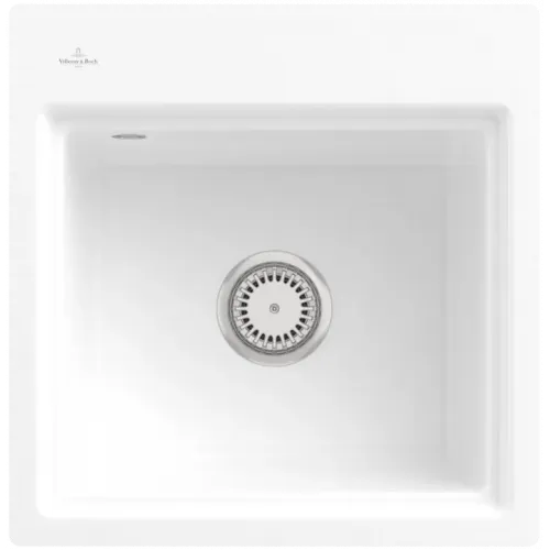 Villeroy & Boch Subway Style 50 S Flat Мойка, включая Комплект слива с ручным управлением, сливная решетка , выкл Керамика, 500 x 510 mm, Альпийский белый CeramicPlus 335A1FR1