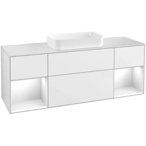 Villeroy & Boch Finion Тумба под раковину, с подсветкой, 4 выдвижных ящика, 1600 x 603 x 501 mm, Glossy White Lacquer / Glossy White Lacquer G331GFGF