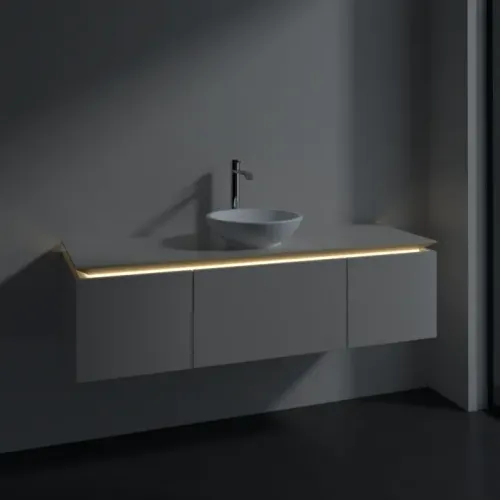 Villeroy & Boch Legato Тумба под раковину, с подсветкой, 3 выдвижных ящика, 1400 x 380 x 500 mm, Soft Grey / Soft Grey B585L0VK