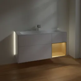 Villeroy & Boch Finion Тумба под раковину, с подсветкой, 3 выдвижных ящика, 1196 x 591 x 498 mm, White Matt Lacquer / Gold Matt Lacquer G070HFMT