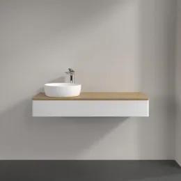 Villeroy & Boch Antao Тумба под раковину, с подсветкой, 1 выдвижной ящик, 1200 x 190 x 500 mm, лицевая поверхность без текстурированной отделки, Glossy White Lacquer / Honey Oak L11051GF