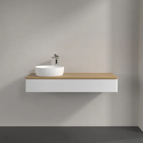 Villeroy & Boch Antao Тумба под раковину, с подсветкой, 1 выдвижной ящик, 1200 x 190 x 500 mm, лицевая поверхность без текстурированной отделки, Glossy White Lacquer / Honey Oak L11051GF