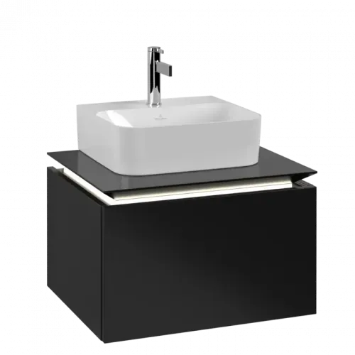 Villeroy & Boch Legato Тумба под раковину, с подсветкой, 1 выдвижной ящик, 600 x 380 x 500 mm, Black Matt Lacquer / Black Matt Lacquer B731L0PD