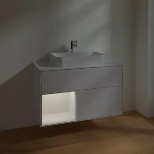 Villeroy & Boch Finion Тумба под раковину, с подсветкой, 2 выдвижных ящика, 1000 x 603 x 501 mm, Glossy White Lacquer / Glossy White Lacquer F361GFGF