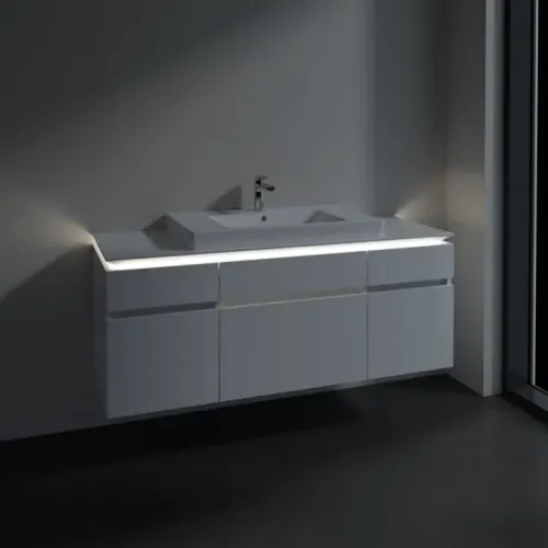 Villeroy & Boch Legato Тумба под раковину, с подсветкой, 5 выдвижных ящиков, 1400 x 550 x 500 mm, Glossy White / Glossy White B699L0DH