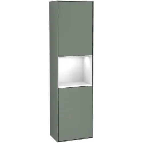 Villeroy & Boch Finion Шкаф-пенал, с подсветкой, 2 двери, 418 x 1516 x 270 mm, Olive Matt Lacquer / Glossy White Lacquer F460GFGM