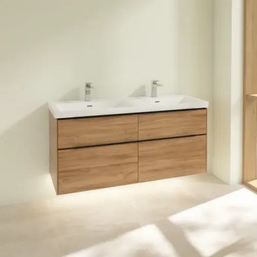 Villeroy & Boch Subway 3.0 Тумба под раковину, с подсветкой, 4 выдвижных ящика, 1272 x 576 x 478 mm, Oak Kansas C568L1RH