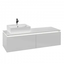 Villeroy & Boch Legato Тумба под раковину, с подсветкой, 2 выдвижных ящика, 1400 x 380 x 500 mm, Glossy White / Glossy White B613L0DH