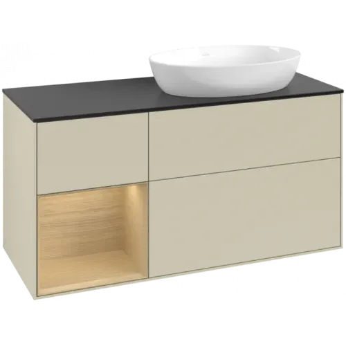 Villeroy & Boch Finion Тумба под раковину, с подсветкой, 3 выдвижных ящика, 1200 x 603 x 501 mm, Silk Grey Matt Lacquer / Oak Veneer GA42PCHJ