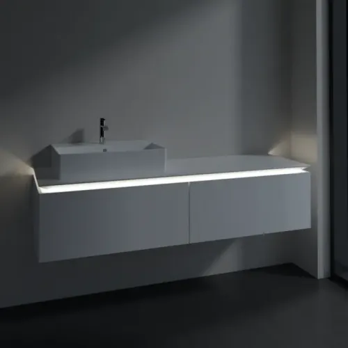 Villeroy & Boch Legato Тумба под раковину, с подсветкой, 2 выдвижных ящика, 1600 x 380 x 500 mm, Glossy White / Glossy White B672L0DH