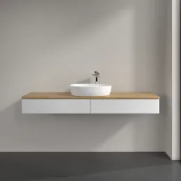 Villeroy & Boch Antao Тумба под раковину, с подсветкой, 2 выдвижных ящика, 1600 x 190 x 500 mm, лицевая поверхность без текстурированной отделки, Glossy White Lacquer / Honey Oak L14051GF