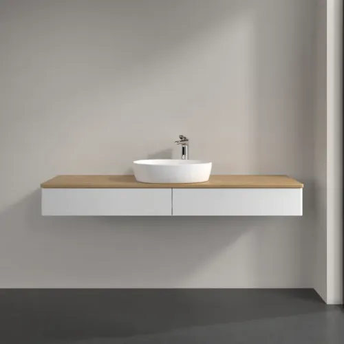 Villeroy & Boch Antao Тумба под раковину, с подсветкой, 2 выдвижных ящика, 1600 x 190 x 500 mm, лицевая поверхность без текстурированной отделки, Glossy White Lacquer / Honey Oak L14051GF