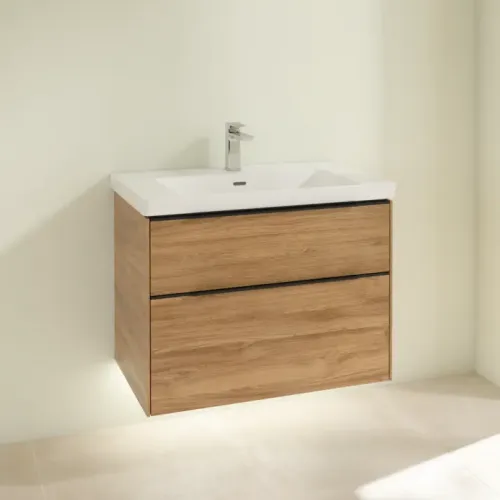 Villeroy & Boch Subway 3.0 Тумба под раковину, с подсветкой, 2 выдвижных ящика, 772 x 576 x 478 mm, Oak Kansas C574L1RH