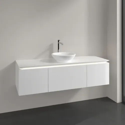 Villeroy & Boch Legato Тумба под раковину, с подсветкой, 3 выдвижных ящика, 1400 x 380 x 500 mm, Glossy White / Glossy White B585L0DH