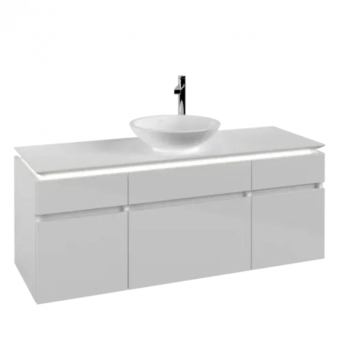 Villeroy & Boch Legato Тумба под раковину, с подсветкой, 5 выдвижных ящиков, 1400 x 550 x 500 mm, Glossy White / Glossy White B586L0DH