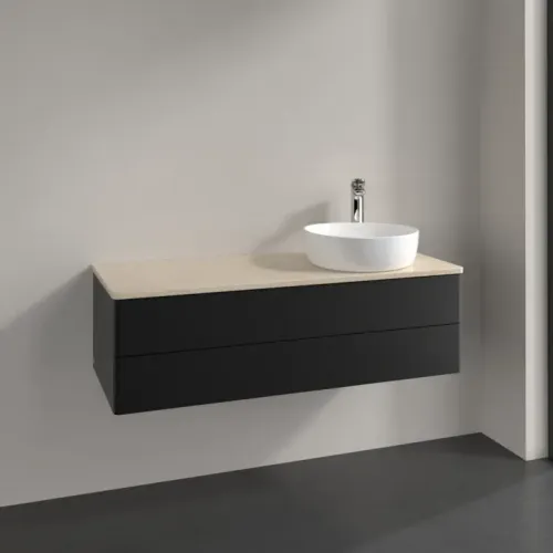 Villeroy & Boch Antao Тумба под раковину, с подсветкой, 2 выдвижных ящика, 1200 x 360 x 500 mm, лицевая поверхность без текстурированной отделки, Black Matt Lacquer / Botticino L23053PD
