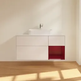 Villeroy & Boch Finion Тумба под раковину, с подсветкой, 3 выдвижных ящика, 1200 x 603 x 501 mm, Glossy White Lacquer / Peony Matt Lacquer F421HBGF
