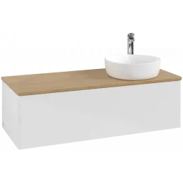 Villeroy & Boch Antao Тумба под раковину, с подсветкой, 1 выдвижной ящик, 1200 x 360 x 500 mm, лицевая поверхность без текстурированной отделки, Glossy White Lacquer / Honey Oak L34051GF