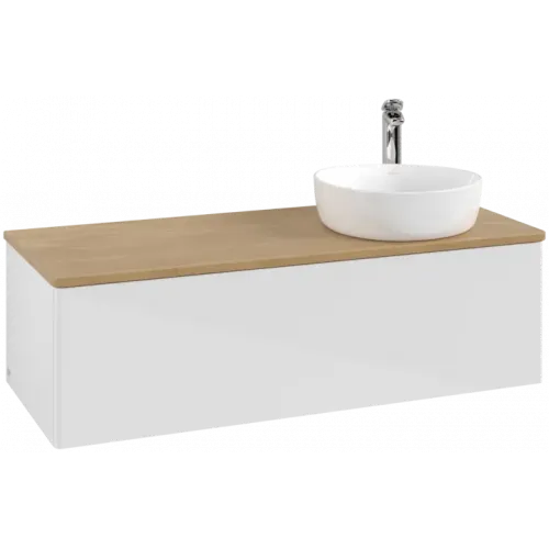 Villeroy & Boch Antao Тумба под раковину, с подсветкой, 1 выдвижной ящик, 1200 x 360 x 500 mm, лицевая поверхность без текстурированной отделки, Glossy White Lacquer / Honey Oak L34051GF