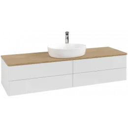 Villeroy & Boch Antao Тумба под раковину, 4 выдвижных ящика, 1600 x 360 x 500 mm, лицевая поверхность без текстурированной отделки, Glossy White Lacquer / Honey Oak K25051GF