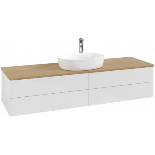 Villeroy & Boch Antao Тумба под раковину, 4 выдвижных ящика, 1600 x 360 x 500 mm, лицевая поверхность без текстурированной отделки, Glossy White Lacquer / Honey Oak K25051GF