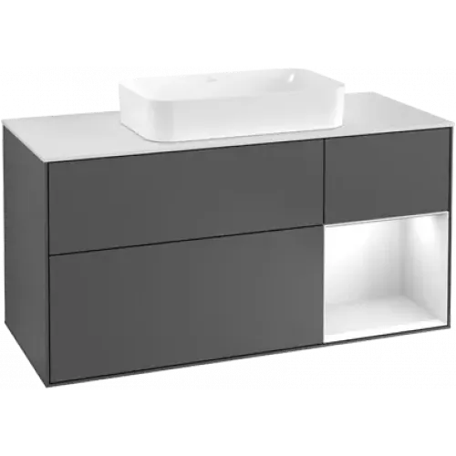 Villeroy & Boch Finion Тумба под раковину, с подсветкой, 3 выдвижных ящика, 1200 x 603 x 501 mm, Silk Grey Matt Lacquer / Silk Grey Matt Lacquer G301HJHJ