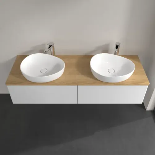 Villeroy & Boch Antao Тумба под раковину, 2 выдвижных ящика, 1600 x 360 x 500 mm, лицевая поверхность без текстурированной отделки, Glossy White Lacquer / Honey Oak K39051GF
