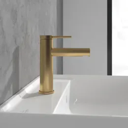 Villeroy & Boch Loop & Friends Смеситель для раковины однорычажный с комплектом слива со стяжкой, Золото сатинированное TVW10610215376