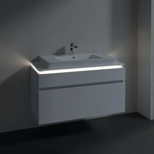 Villeroy & Boch Legato Тумба под раковину, с подсветкой, 2 выдвижных ящика, 1000 x 550 x 500 mm, Glossy White / Glossy White B695L0DH