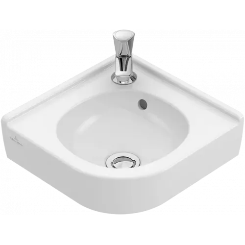 Villeroy & Boch O.novo Угловая раковина, 400 x 320 x 145 mm, Альпийский белый CeramicPlus, с переливом, нешлифованный 731032R1