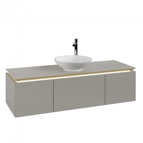 Villeroy & Boch Legato Тумба под раковину, с подсветкой, 3 выдвижных ящика, 1400 x 380 x 500 mm, Soft Grey / Soft Grey B585L0VK
