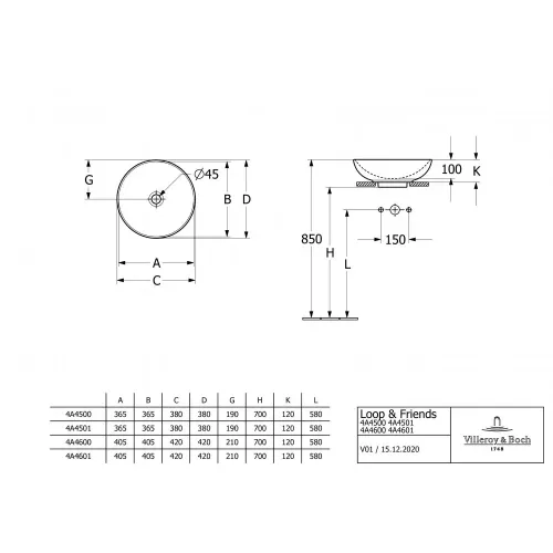 Раковина накладная Villeroy & Boch Loop&Friends 38 x 38 см Almond CeramicPlus 4A4500AM