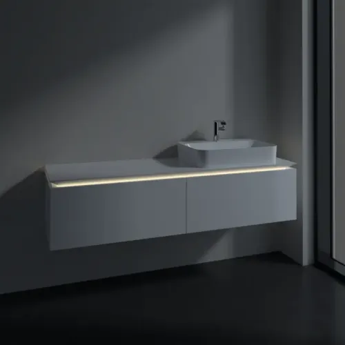 Villeroy & Boch Legato Тумба под раковину, с подсветкой, 2 выдвижных ящика, 1600 x 380 x 500 mm, Glossy White / Glossy White B765L0DH