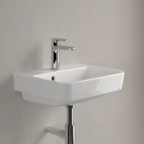 Villeroy & Boch O.novo Раковина компактная, 450 x 370 x 160 mm, Альпийский белый AntiBac CeramicPlus, с переливом, задняя сторона и нижняя сторона шлифованные 43444GT2