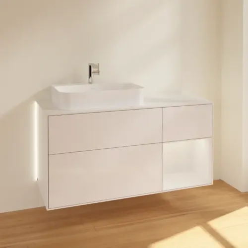 Villeroy & Boch Finion Тумба под раковину, с подсветкой, 3 выдвижных ящика, 1200 x 603 x 501 mm, Glossy White Lacquer / Glossy White Lacquer G401GFGF