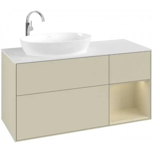 Villeroy & Boch Finion Тумба под раковину, с подсветкой, 3 выдвижных ящика, 1200 x 603 x 501 mm, Silk Grey Matt Lacquer / Silk Grey Matt Lacquer G931HJHJ