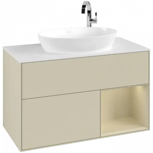 Villeroy & Boch Finion Тумба под раковину, с подсветкой, 2 выдвижных ящика, 1000 x 603 x 501 mm, Silk Grey Matt Lacquer / Silk Grey Matt Lacquer F901HJHJ