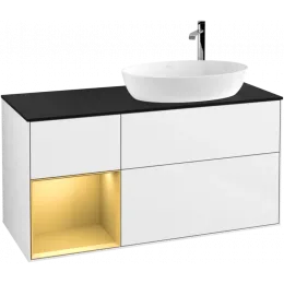Villeroy & Boch Finion Тумба под раковину, с подсветкой, 3 выдвижных ящика, 1200 x 603 x 501 mm, Glossy White Lacquer / Gold Matt Lacquer G922HFGF