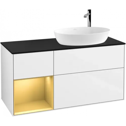 Villeroy & Boch Finion Тумба под раковину, с подсветкой, 3 выдвижных ящика, 1200 x 603 x 501 mm, Glossy White Lacquer / Gold Matt Lacquer G922HFGF