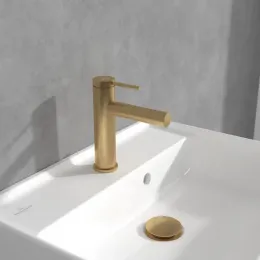 Villeroy & Boch Loop & Friends Смеситель для раковины однорычажный с комплектом слива со стяжкой, Золото сатинированное TVW10610215376