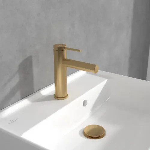 Villeroy & Boch Loop & Friends Смеситель для раковины однорычажный с комплектом слива со стяжкой, Золото сатинированное TVW10610215376