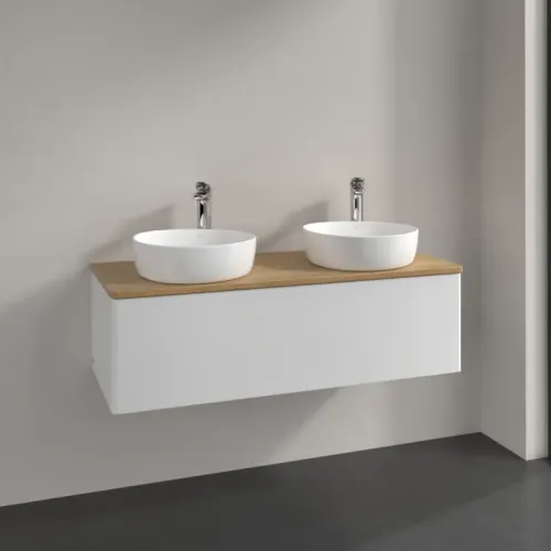 Villeroy & Boch Antao Тумба под раковину, 1 выдвижной ящик, 1200 x 360 x 500 mm, лицевая поверхность без текстурированной отделки, Glossy White Lacquer / Honey Oak K35051GF