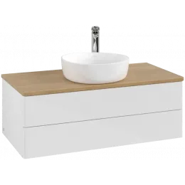 Villeroy & Boch Antao Тумба под раковину, с подсветкой, 2 выдвижных ящика, 1000 x 360 x 500 mm, лицевая поверхность без текстурированной отделки, Glossy White Lacquer / Honey Oak L20051GF