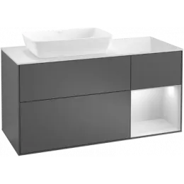 Villeroy & Boch Finion Тумба под раковину, с подсветкой, 3 выдвижных ящика, 1200 x 603 x 501 mm, Silk Grey Matt Lacquer / Silk Grey Matt Lacquer G811HJHJ