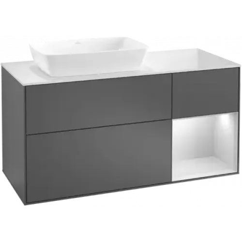 Villeroy & Boch Finion Тумба под раковину, с подсветкой, 3 выдвижных ящика, 1200 x 603 x 501 mm, Silk Grey Matt Lacquer / Silk Grey Matt Lacquer G811HJHJ