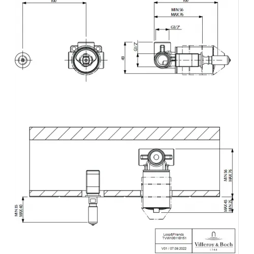 Cкрытая монтажная часть Villeroy & Boch Loop & Friends TVW10611B15076 смесителя, золото TVW10611B15076