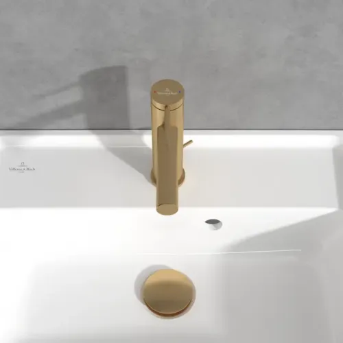 Villeroy & Boch Loop & Friends Смеситель для раковины однорычажный с комплектом слива со стяжкой, Золото сатинированное TVW10610215376