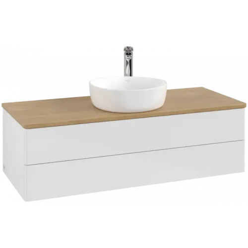 Villeroy & Boch Antao Тумба под раковину, с подсветкой, 2 выдвижных ящика, 1200 x 360 x 500 mm, лицевая поверхность без текстурированной отделки, Glossy White Lacquer / Honey Oak L21051GF