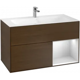 Villeroy & Boch Finion Тумба под раковину, с подсветкой, 2 выдвижных ящика, 996 x 591 x 498 mm, Walnut Veneer / White Matt Lacquer F040MTGN