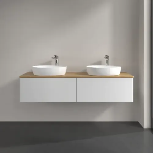Villeroy & Boch Antao Тумба под раковину, с подсветкой, 2 выдвижных ящика, 1600 x 360 x 500 mm, лицевая поверхность без текстурированной отделки, Glossy White Lacquer / Honey Oak L39051GF